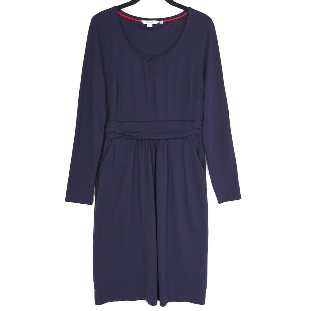 Boden Navy Modal Cotton Blend‎ Knee Legnt Dress Belted US 10 Pockets J0034